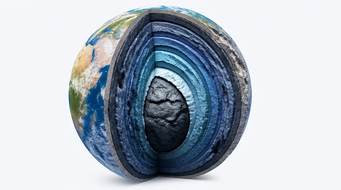 Jordklot med geologiska lager i tvärsnitt – vetenskaplig illustration av jordens historia